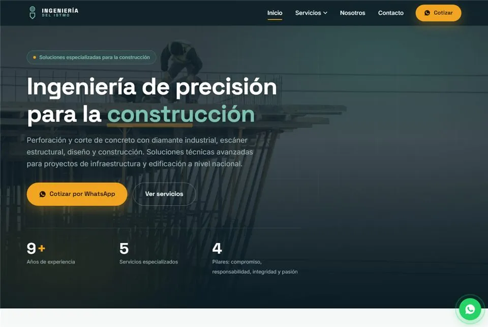 Página web de Ingeniería del Istmo, diseñada por Jalpro