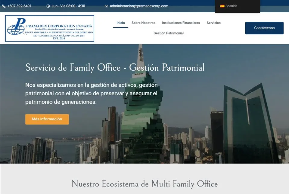 Página web de pramadexcorp.com, diseñada por Jalpro