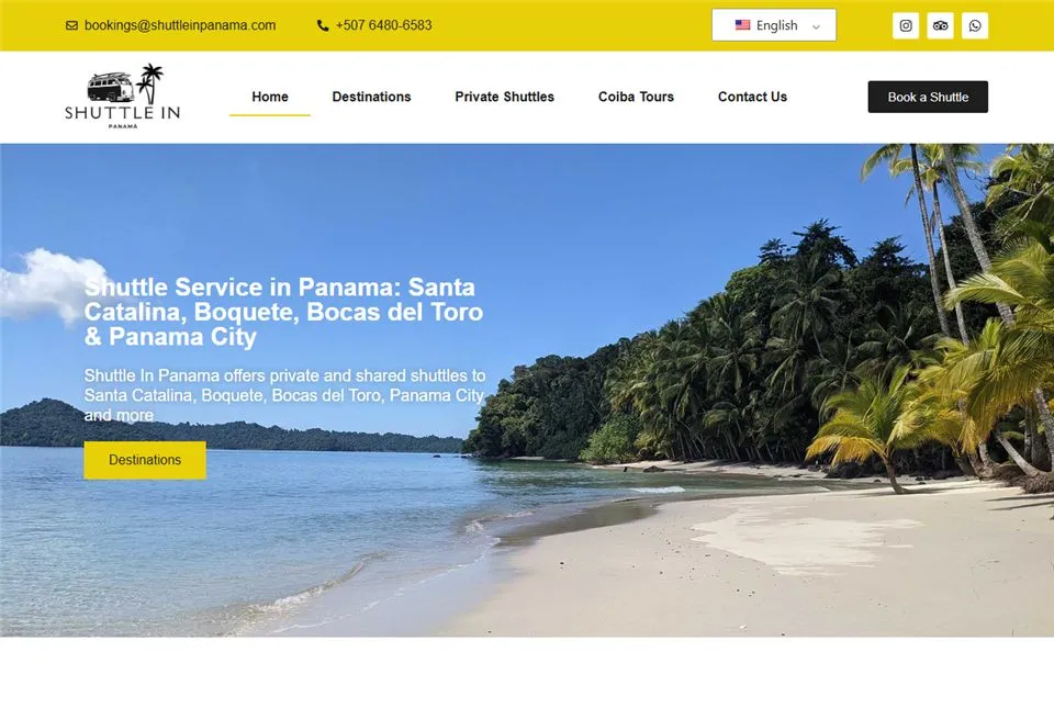 Página web de Shuttle In Panama, diseñada por Jalpro